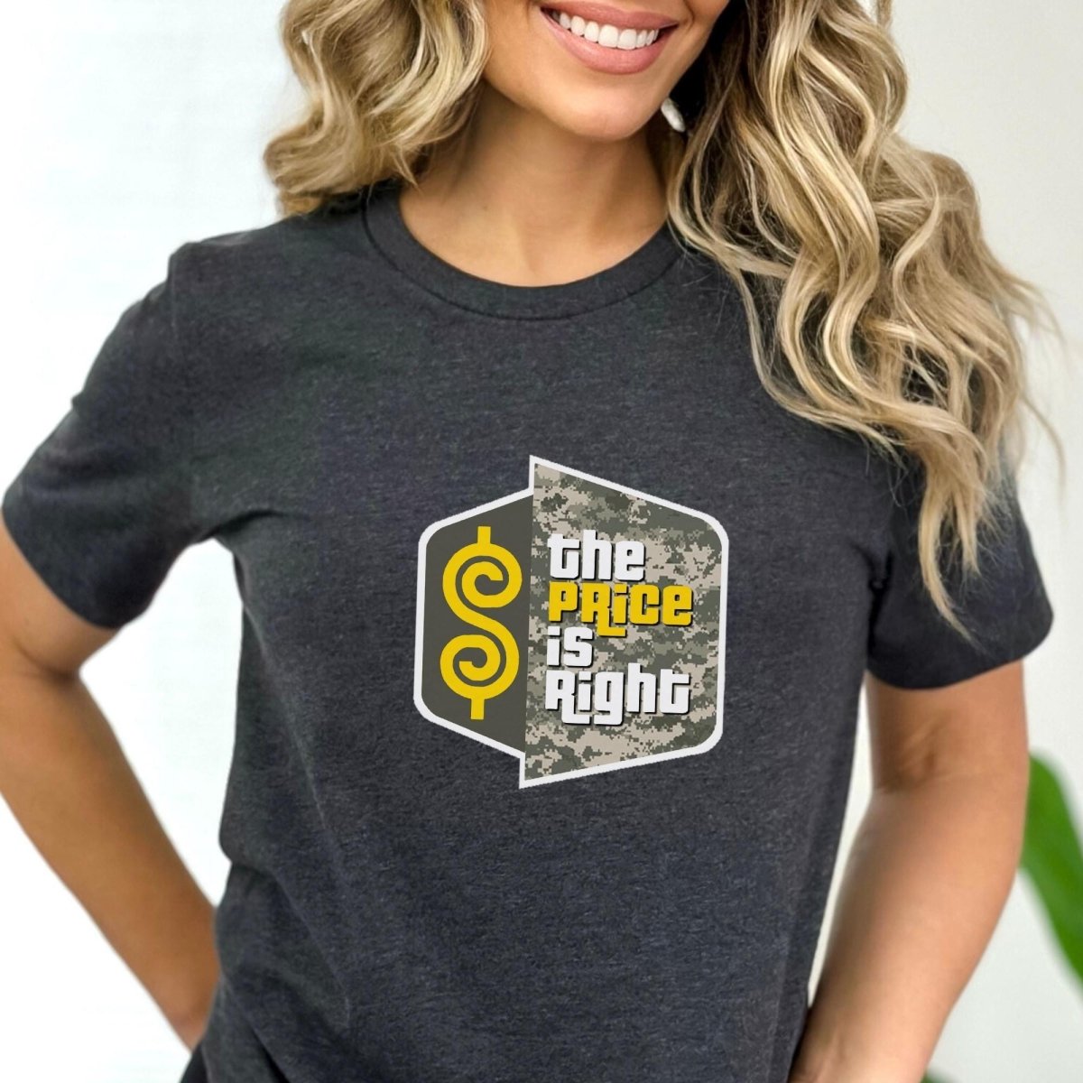 Veteran Military Camo Price is Right Shirt, Patriotic USA Fan Gift - Dark Grey Heather - XS -