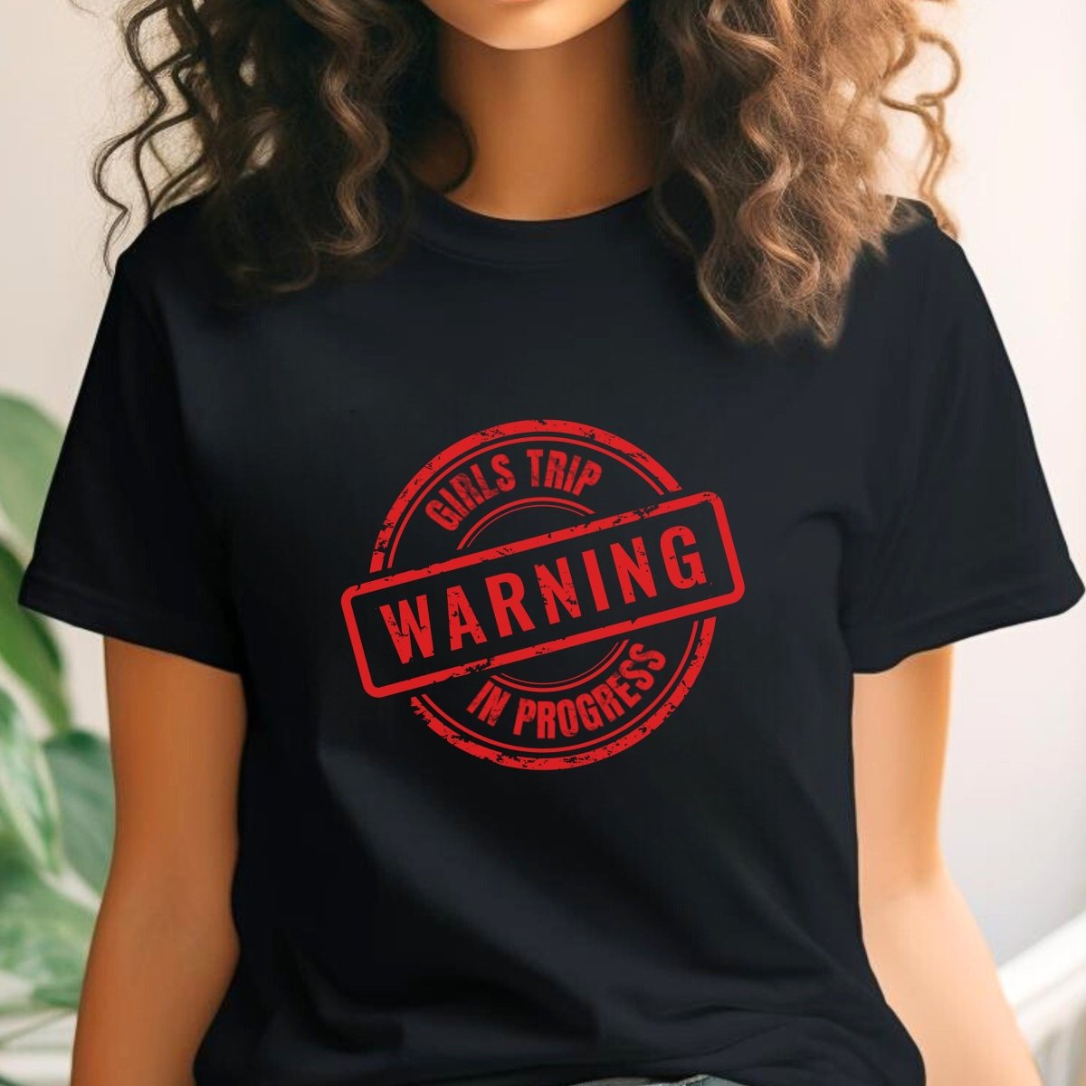 Warning Girls Trip in Progress Shirt, Bachelorette Party Group Tee - Black - XS -