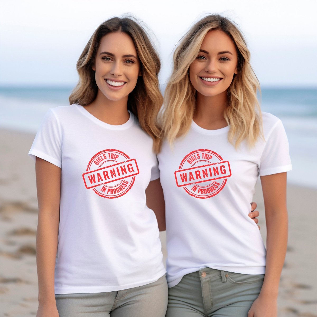 Warning Girls Trip in Progress Shirt, Bachelorette Party Group Tee - White - XS -
