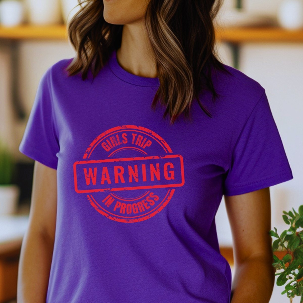 Warning Girls Trip in Progress Shirt, Bachelorette Party Group Tee - Team Purple - XS -