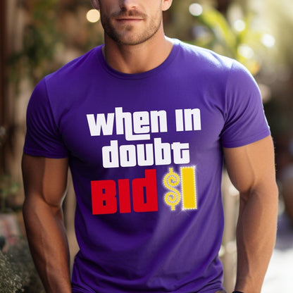 When in Doubt Bid $1 Price is Right Shirt, Funny Game Show Strategy Tee - Team Purple - XS -