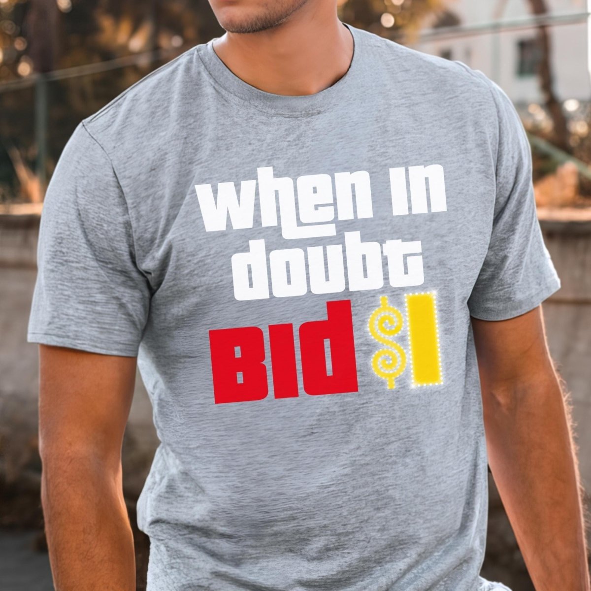 When in Doubt Bid $1 Price is Right Shirt, Funny Game Show Strategy Tee - Athletic Heather - XS -