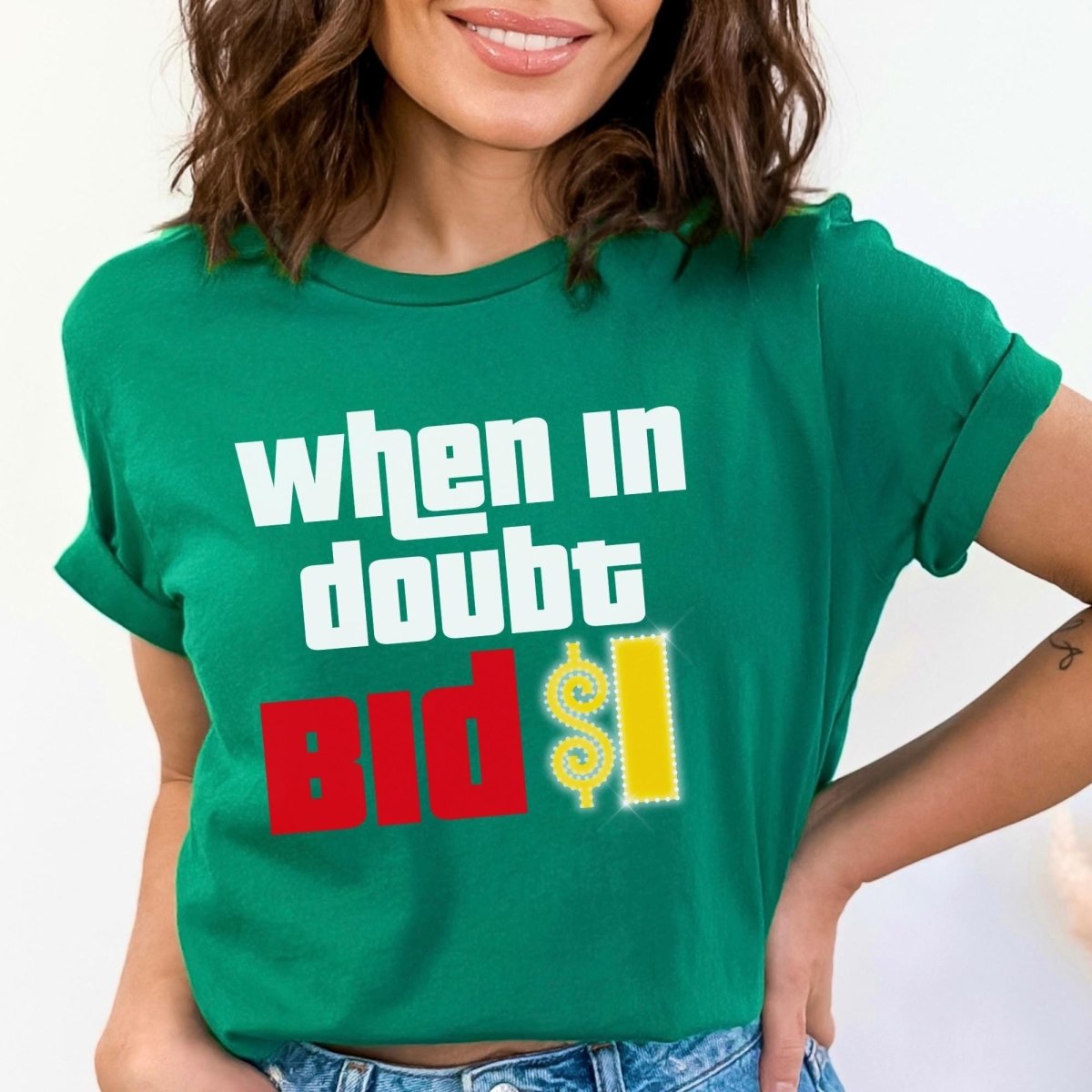 When in Doubt Bid $1 Price is Right Shirt, Funny Game Show Strategy Tee - Kelly - XS -