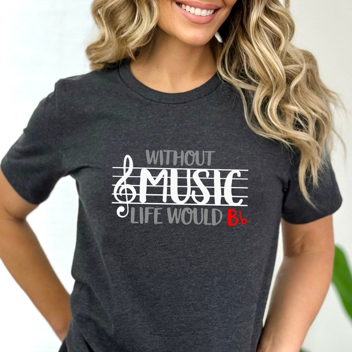 Without Music, Life Would Bb Music Symbols Shirt, Music Lover Tee for Music Teacher Gift Idea - Dark Grey Heather - XS -