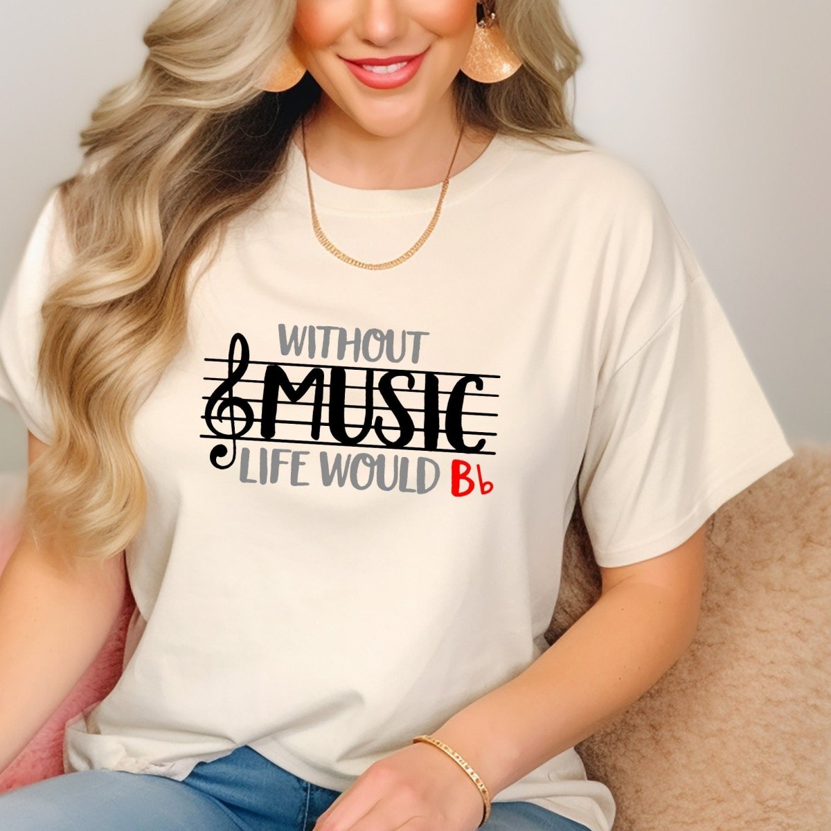 Without Music, Life Would Bb Music Symbols Shirt, Music Lover Tee for Music Teacher Gift Idea - Natural - XS -